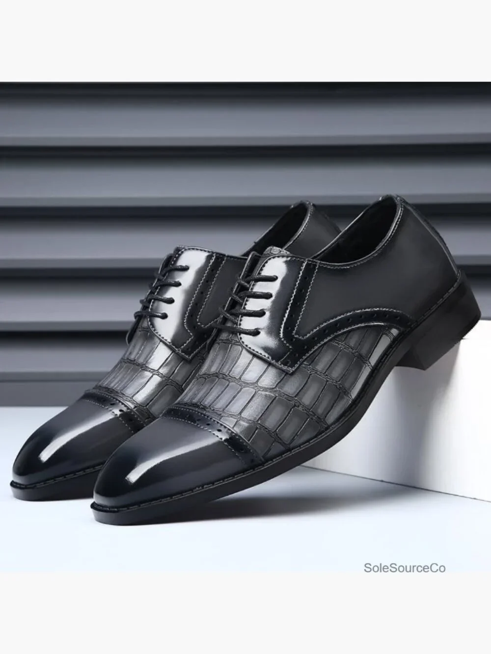 Men's Square Cap Toe Crocodile Print Dress Oxford Shoes Business Casual Formal
